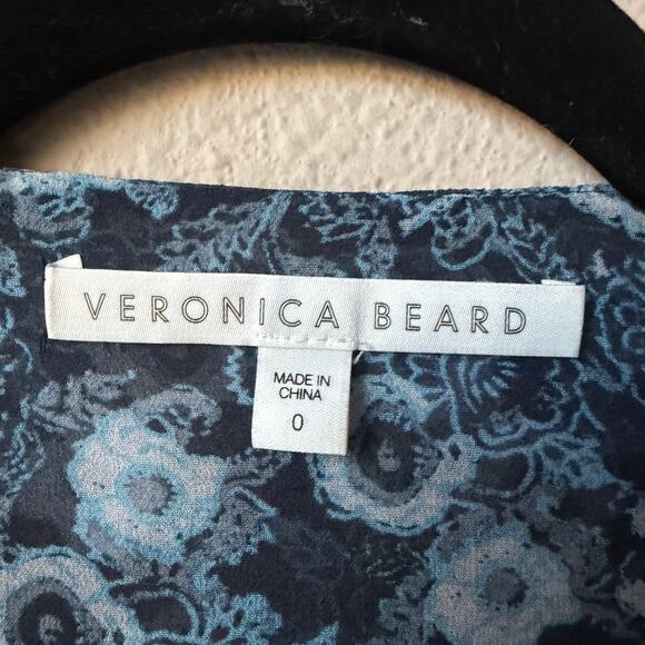 Veronica Beard Mariposa Blue Floral Silk Ruched Midi Dress Size 0 - Picture 5 of 7